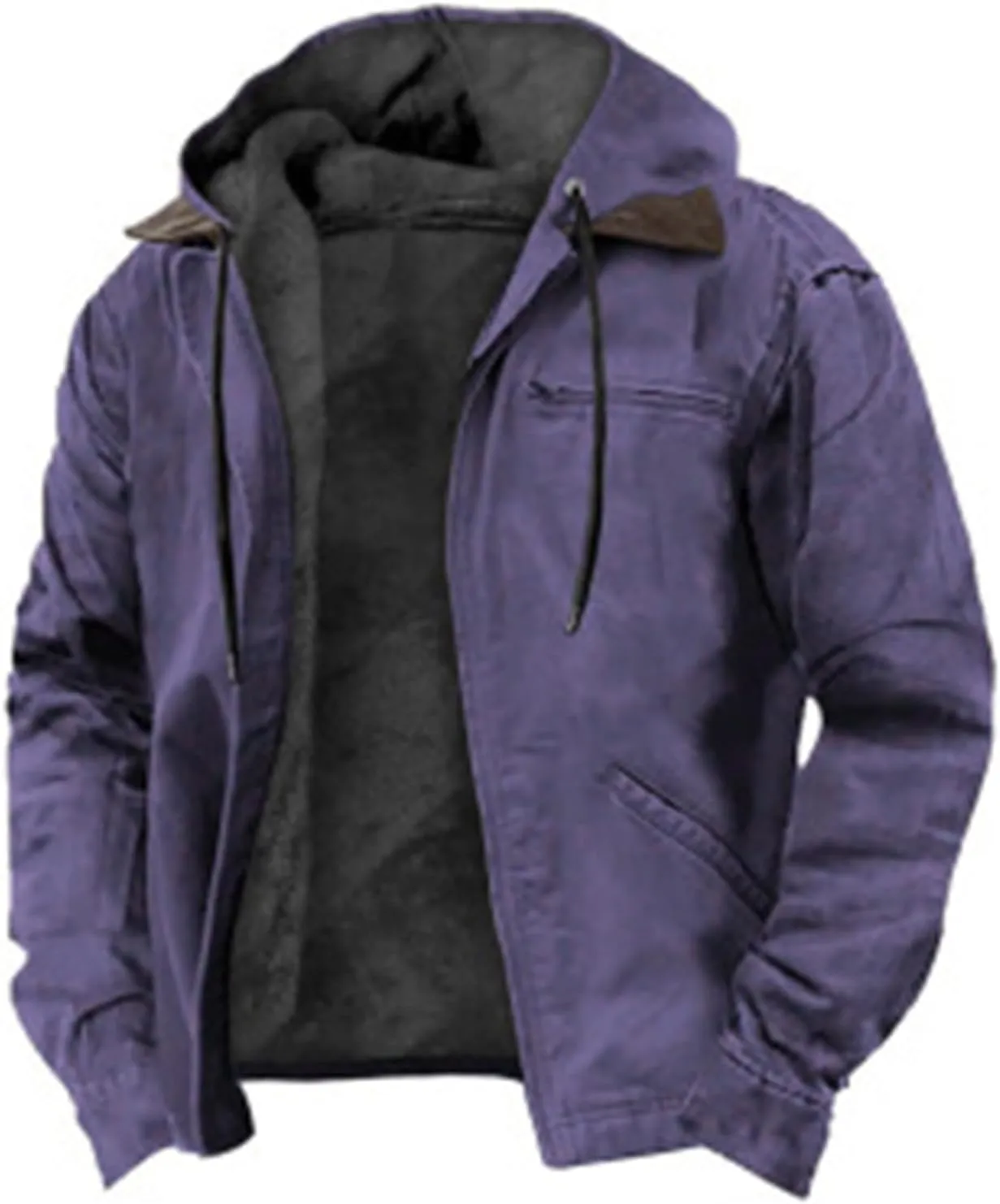 Heavyweight Winter Hoodie Jacket, Men Sherpa Jacket, Casual Stylish Zip Up Warm Fleece Sherpa Lined Jackets