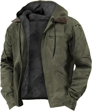 Heavyweight Winter Hoodie Jacket, Men Sherpa Jacket, Casual Stylish Zip Up Warm Fleece Sherpa Lined Jackets