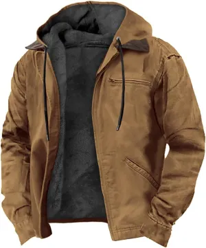 Heavyweight Winter Hoodie Jacket, Men Sherpa Jacket, Casual Stylish Zip Up Warm Fleece Sherpa Lined Jackets