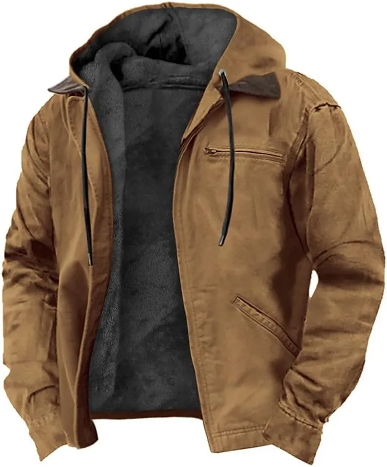 Heavyweight Winter Hoodie Jacket, Men Sherpa Jacket, Casual Stylish Zip Up Warm Fleece Sherpa Lined Jackets