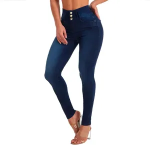 High Waisted Skinny Jeans, 4-Way Stretch Denim, Tummy Control, Light and Dark Blue
