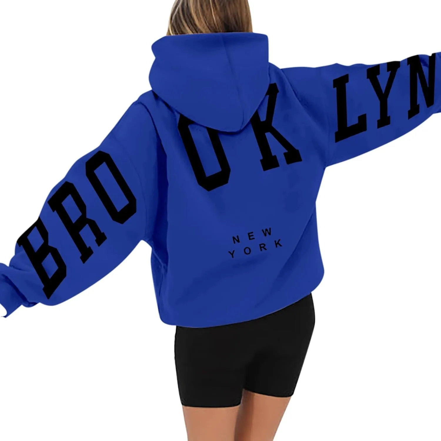 Hoodie Women Long Sleeve Sweatshirts New York U.S.A. Printed Hoodie Pocket Drop Shoulder Pullovers Top