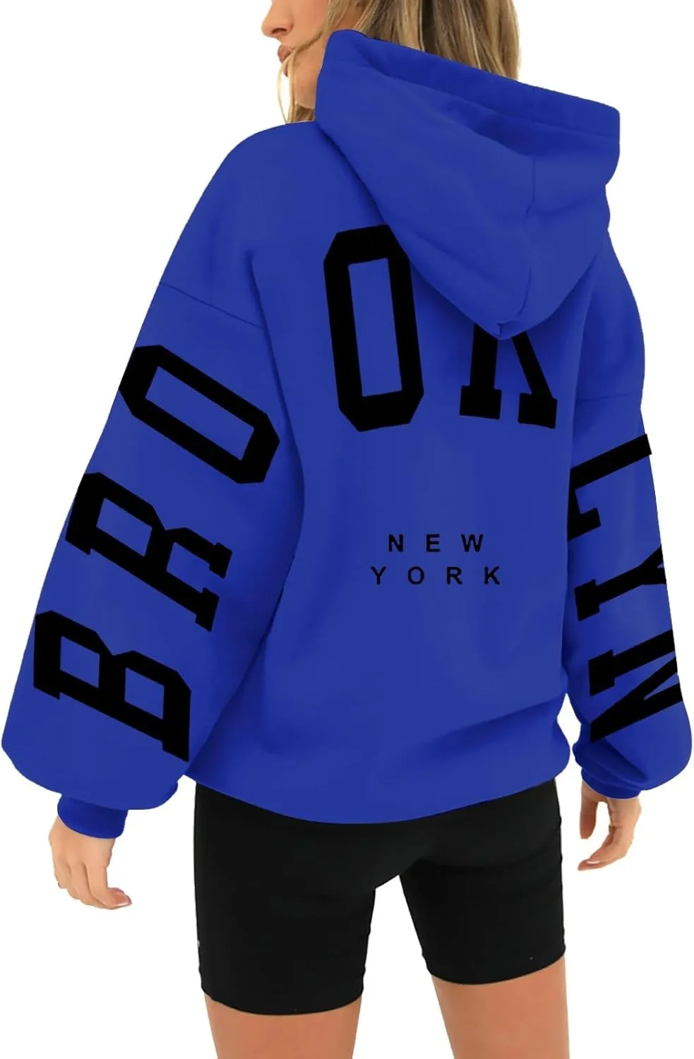 Hoodie Women Long Sleeve Sweatshirts New York U.S.A. Printed Hoodie Pocket Drop Shoulder Pullovers Top