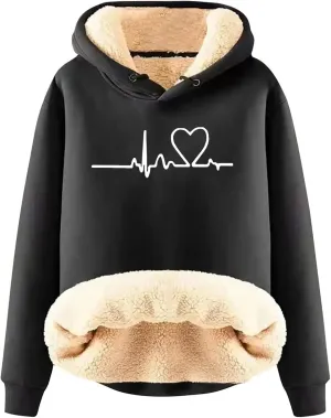 Hoodies for Women Oversized Graphic Sweatshirts Fleece Sherpa Pullover Hooded Trendy Casual Printed Hoodies
