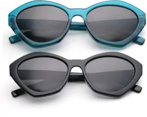JOO'RTI Retro Cat Eye Polarized Sunglasses for Women Oval Trendy Vintage Sunnies Fashion Thick Frame Sun Glasses