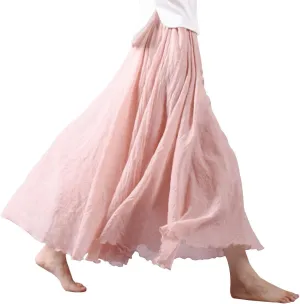 Kafeimali Women Bohemian Cotton Linen Double Layer Elastic Waist Long Maxi Skirt