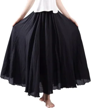 Kafeimali Women Bohemian Cotton Linen Double Layer Elastic Waist Long Maxi Skirt