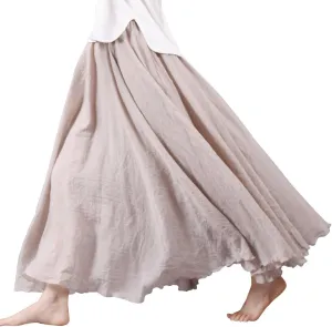 Kafeimali Women Bohemian Cotton Linen Double Layer Elastic Waist Long Maxi Skirt