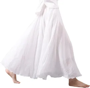 Kafeimali Women Bohemian Cotton Linen Double Layer Elastic Waist Long Maxi Skirt