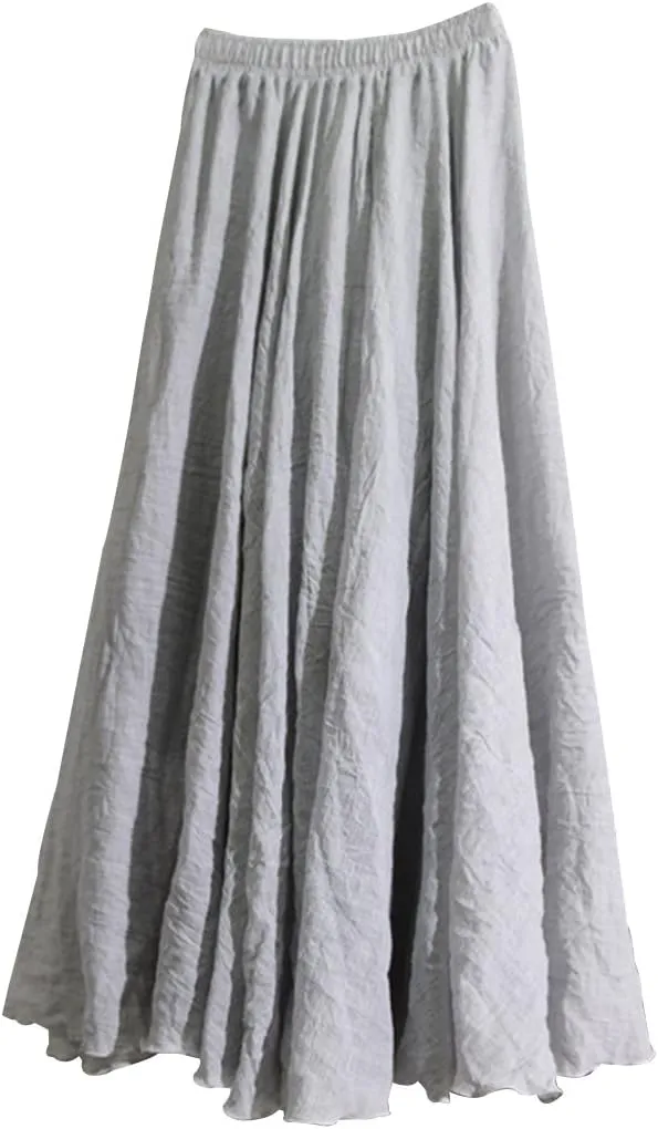 Kafeimali Women Bohemian Cotton Linen Double Layer Elastic Waist Long Maxi Skirt