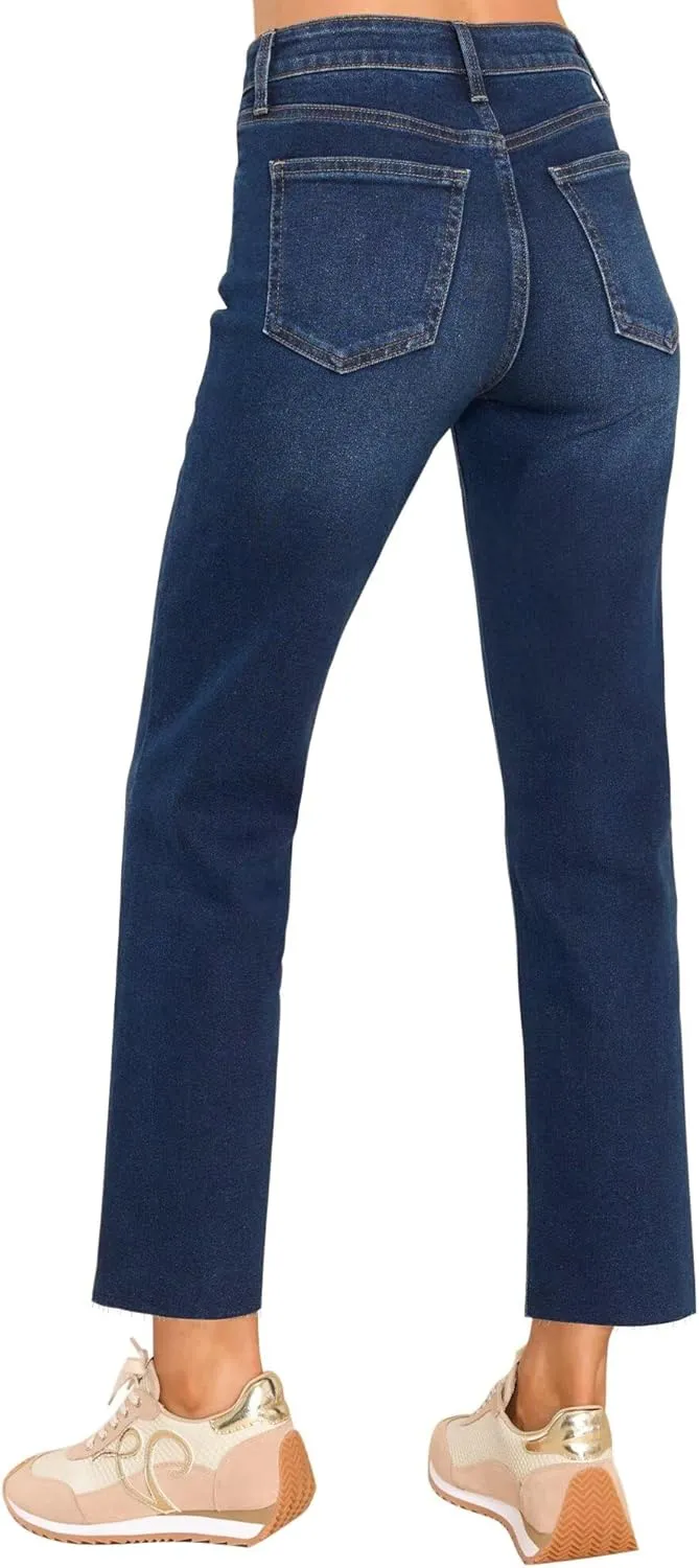 KDF Women's Cropped Straight Leg Jeans - High Waisted Jeans for Women 7/8 Length Denim Pants with Crop Hem