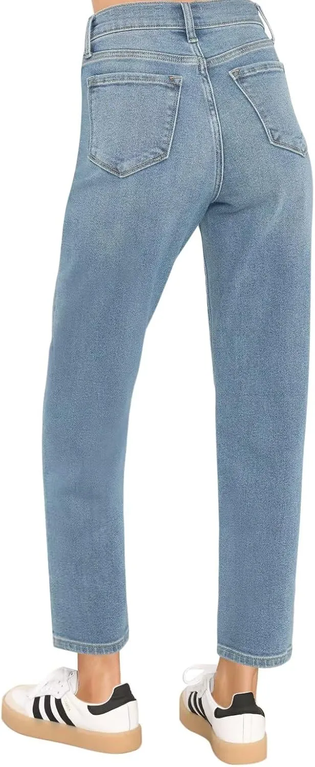 KDF Women's Cropped Straight Leg Jeans - High Waisted Jeans for Women 7/8 Length Denim Pants with Crop Hem