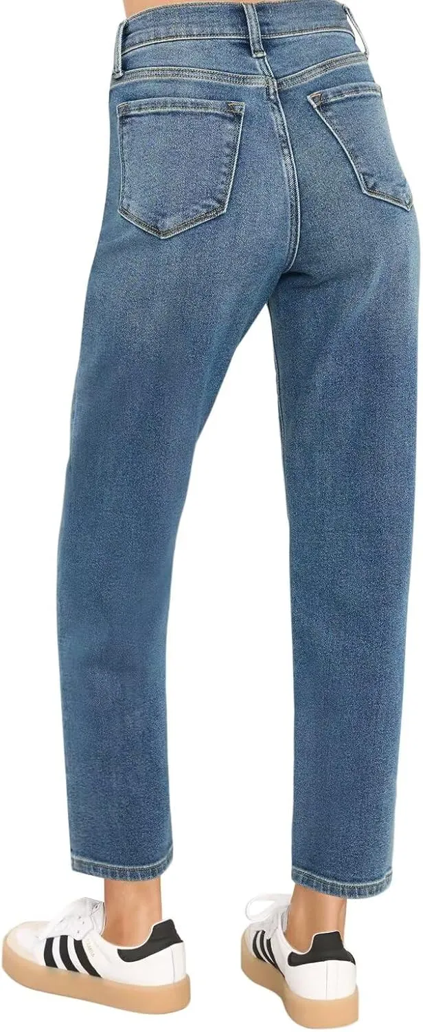 KDF Women's Cropped Straight Leg Jeans - High Waisted Jeans for Women 7/8 Length Denim Pants with Crop Hem