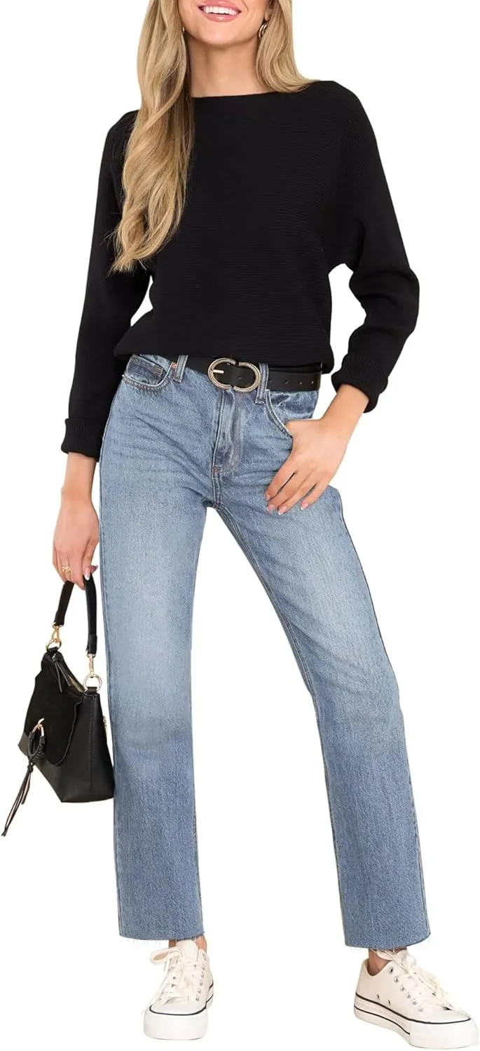 KDF Women's Cropped Straight Leg Jeans - High Waisted Jeans for Women 7/8 Length Denim Pants with Crop Hem