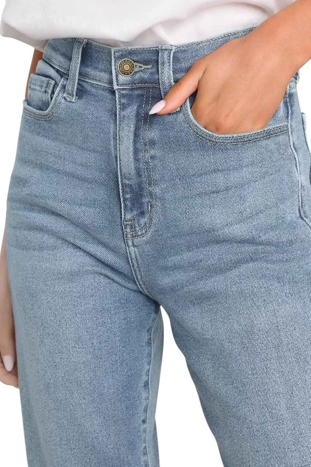 KDF Women's Cropped Straight Leg Jeans - High Waisted Jeans for Women 7/8 Length Denim Pants with Crop Hem