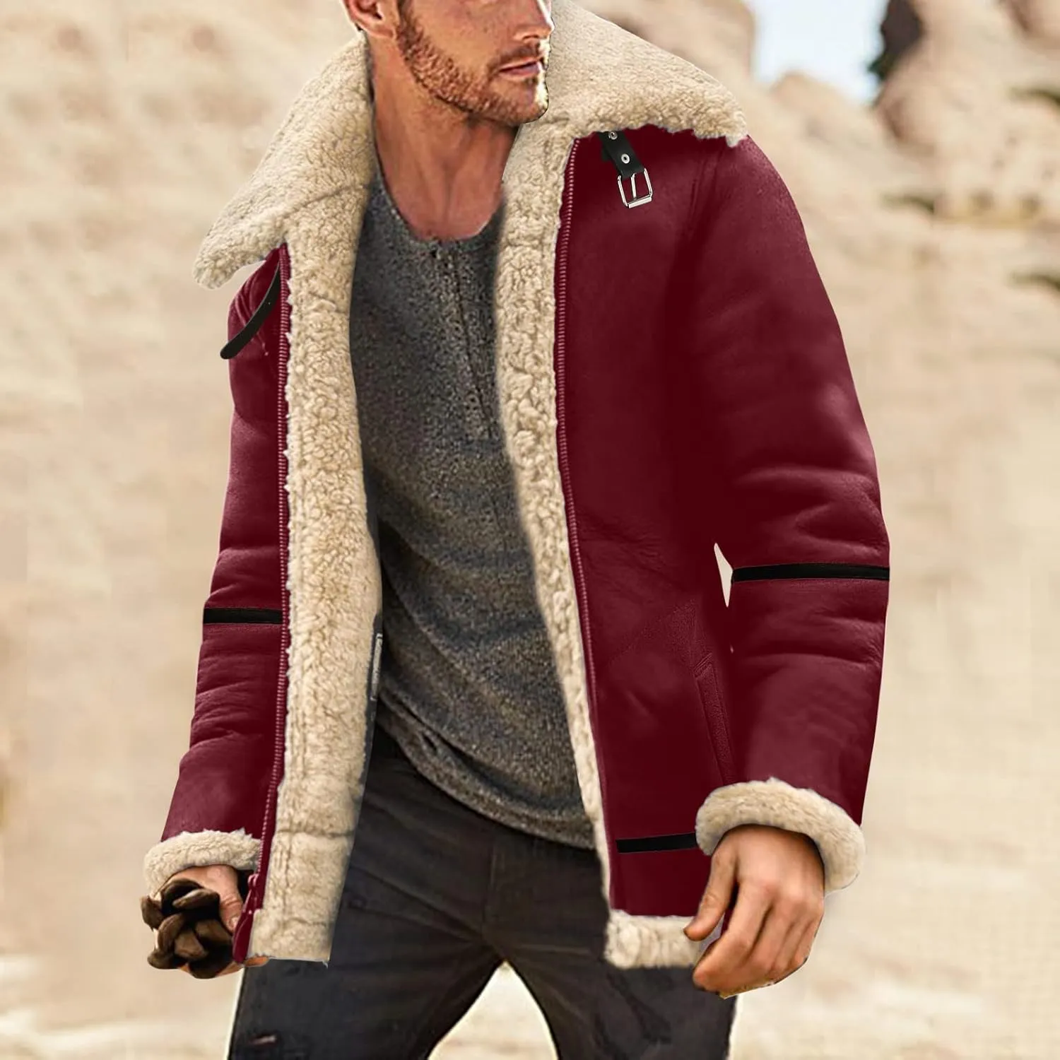 LCMTWX Men's Thicken Warm Winter Coat Stand Collar Knitted Splice Sweater Coat Casual Cardigan Stylish Outwear Winter