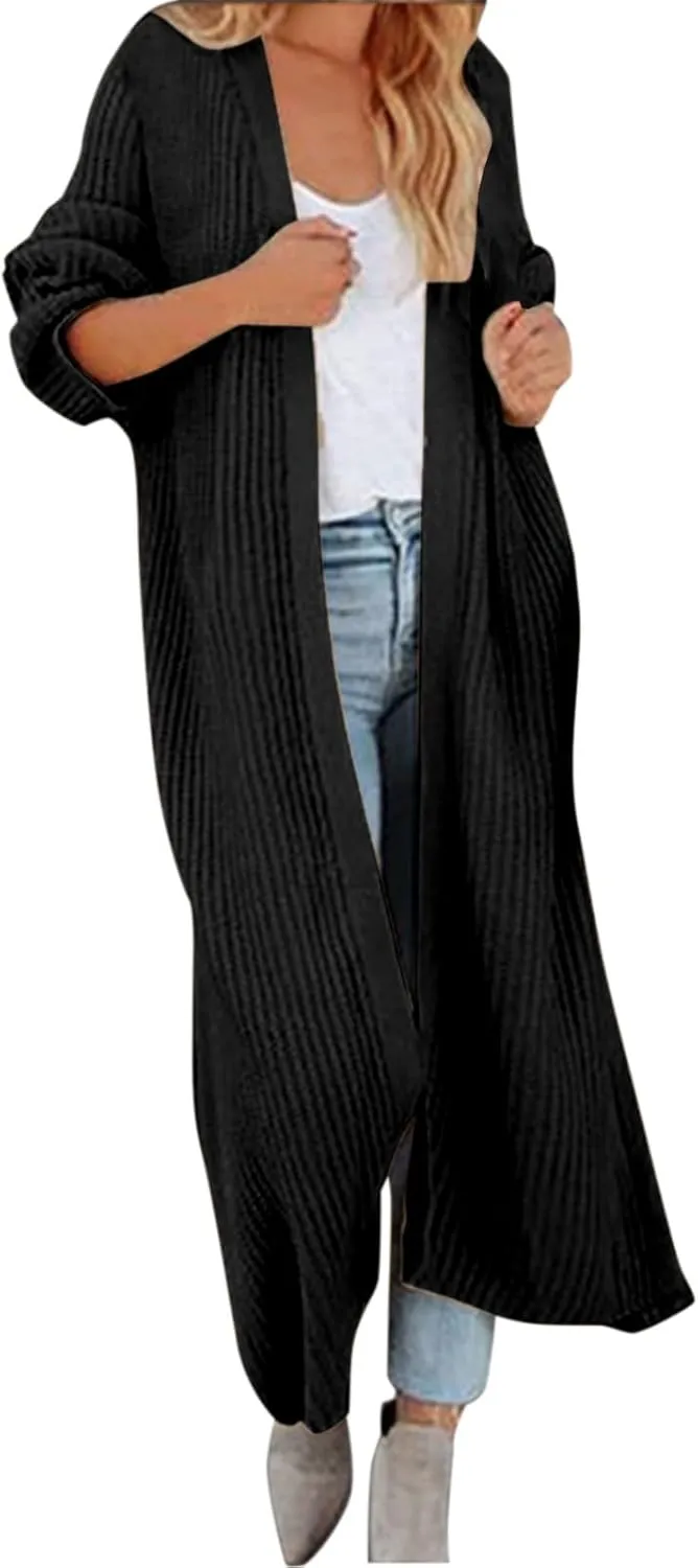 Lightweight Knit Cardigan for Women Long Sleeve Open Front Cardigan Sweaters for Summer Office Wear Solid Knit Ribbed Coat