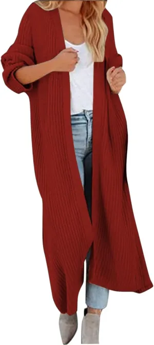 Lightweight Knit Cardigan for Women Long Sleeve Open Front Cardigan Sweaters for Summer Office Wear Solid Knit Ribbed Coat