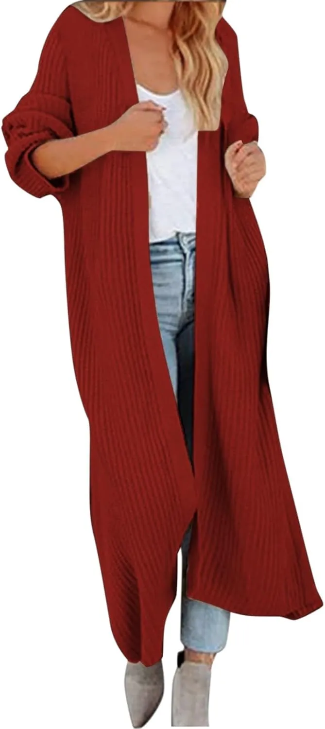 Lightweight Knit Cardigan for Women Long Sleeve Open Front Cardigan Sweaters for Summer Office Wear Solid Knit Ribbed Coat