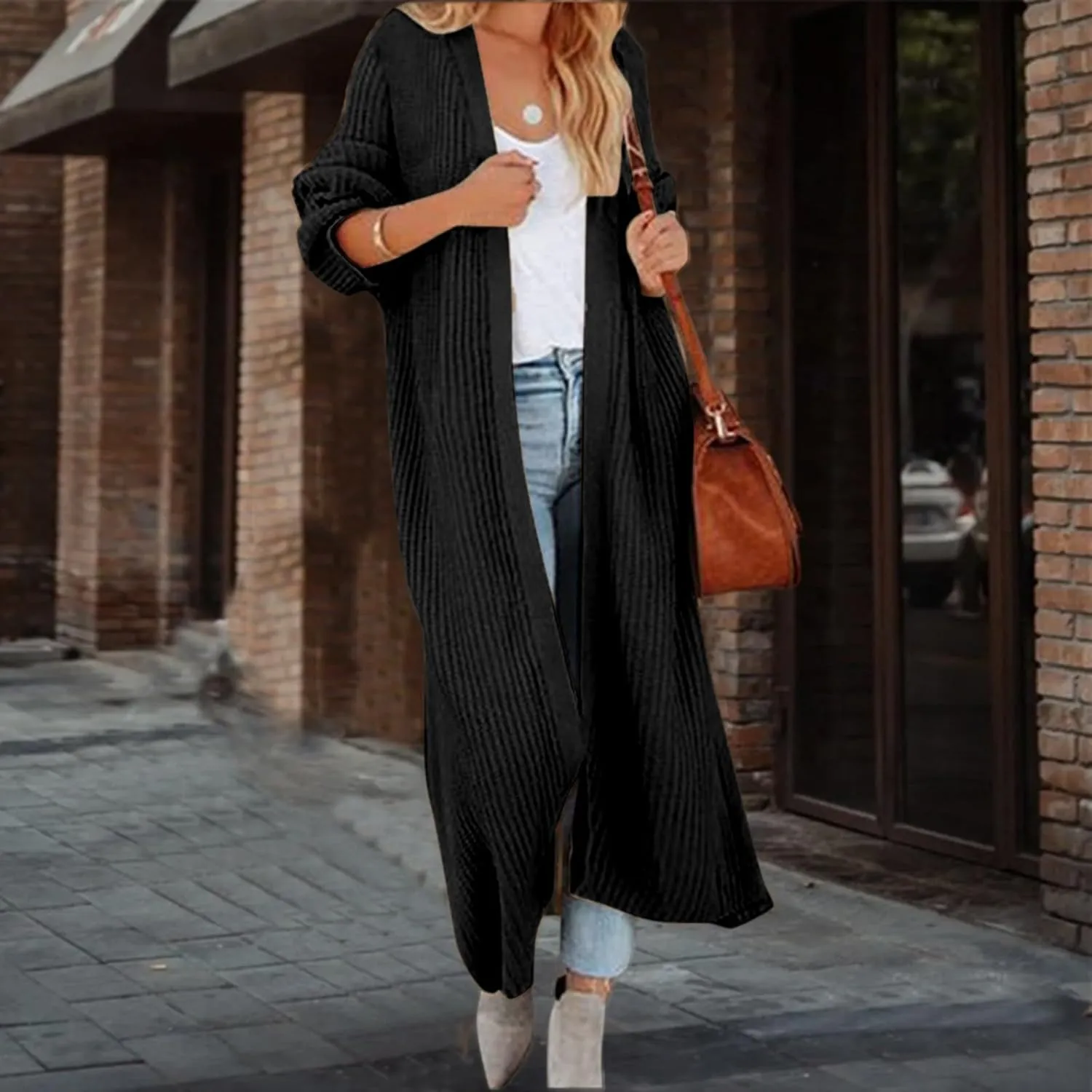Lightweight Knit Cardigan for Women Long Sleeve Open Front Cardigan Sweaters for Summer Office Wear Solid Knit Ribbed Coat