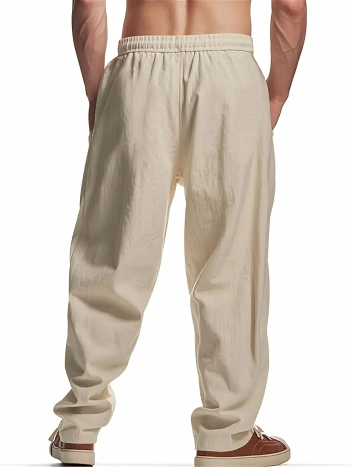 Linen Cargo Pants for Men Baggy Drawstring Elastic Waist Hip Hop Pants Beach Yoga Lightweight Travel Lounge Pants
