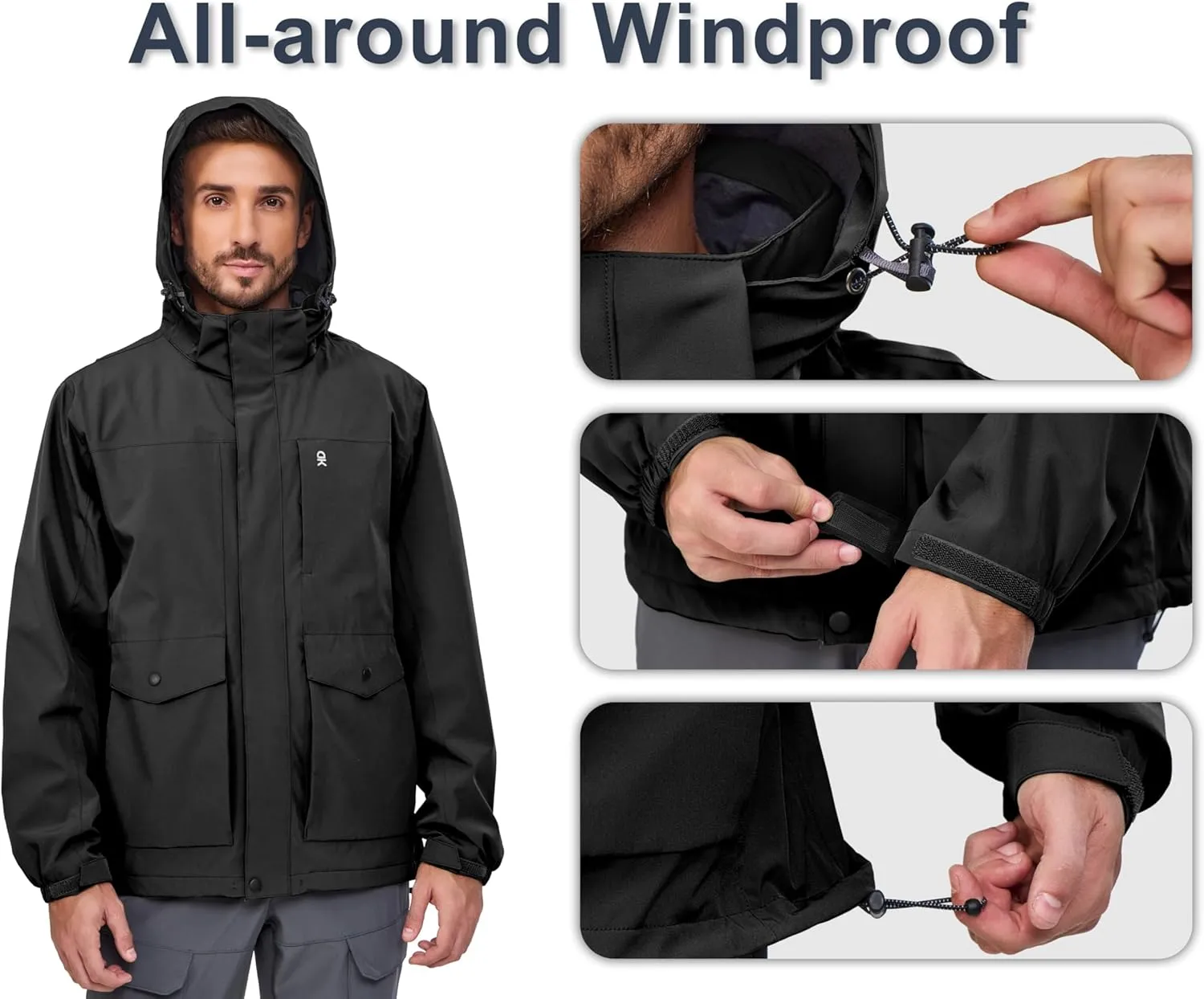 Little Donkey Andy Men's Lightweight Jacket Fleece Lined Detachable Hooded Waterproof Jackets Winter Hiking Windbreaker