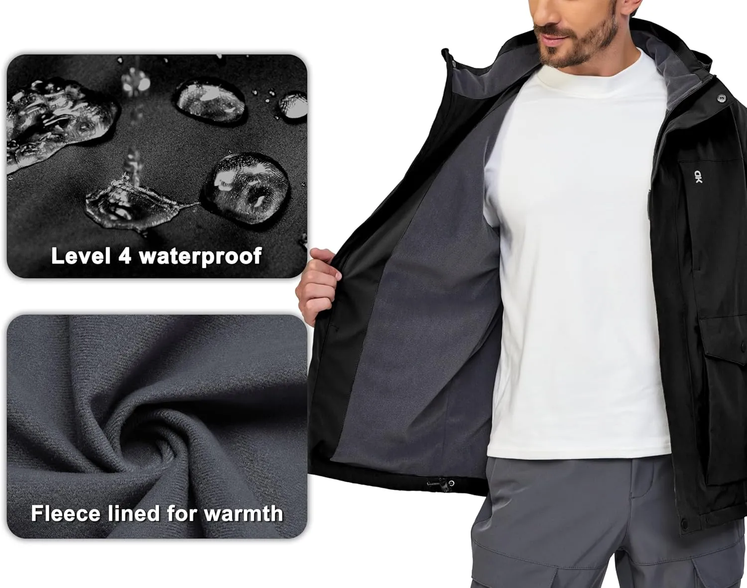 Little Donkey Andy Men's Lightweight Jacket Fleece Lined Detachable Hooded Waterproof Jackets Winter Hiking Windbreaker