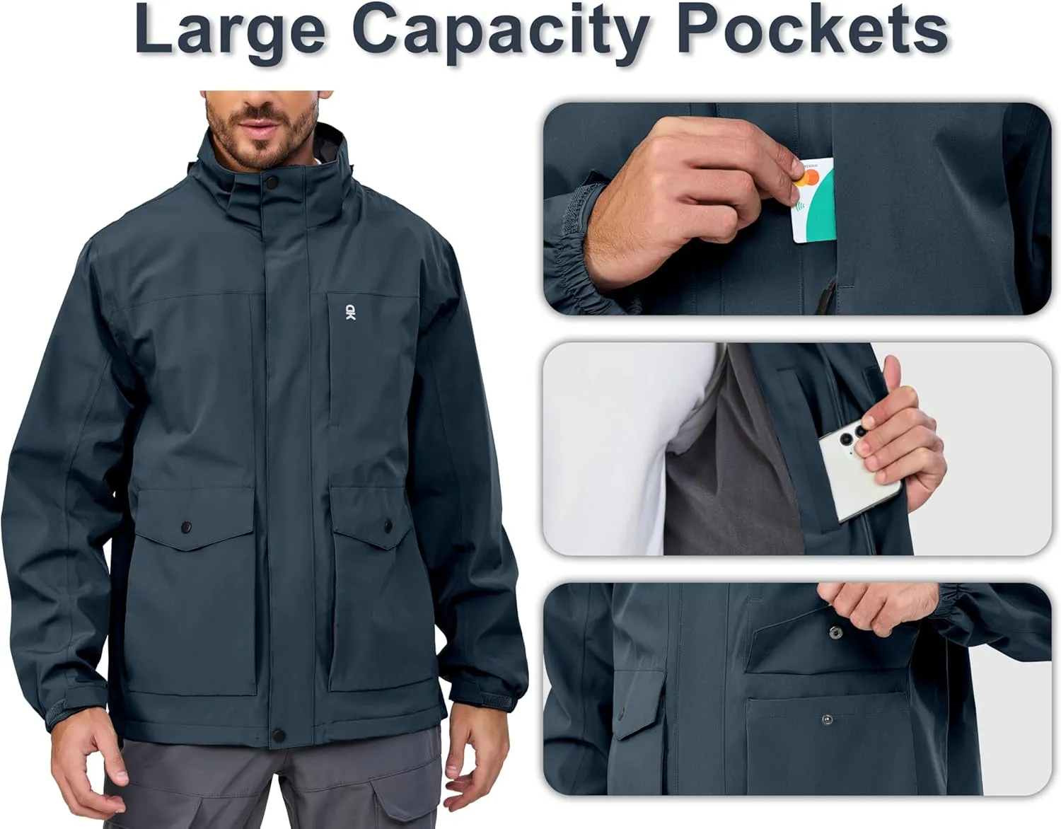 Little Donkey Andy Men's Lightweight Jacket Fleece Lined Detachable Hooded Waterproof Jackets Winter Hiking Windbreaker