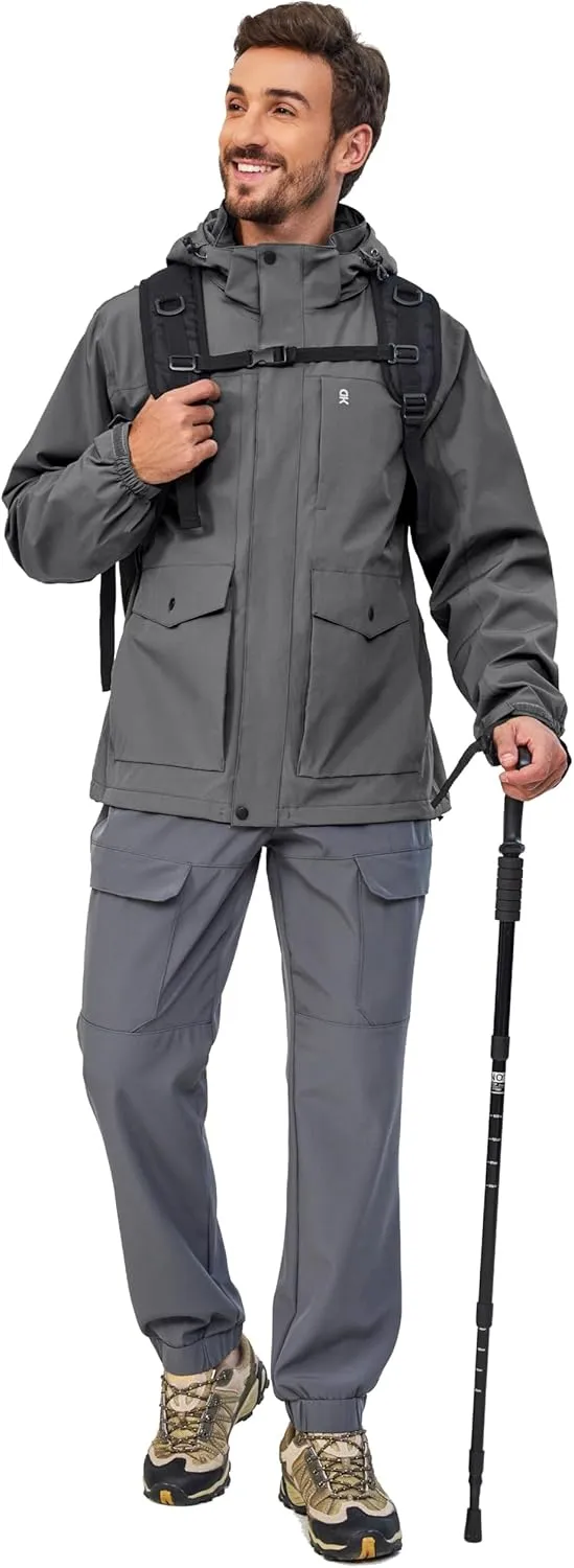 Little Donkey Andy Men's Lightweight Jacket Fleece Lined Detachable Hooded Waterproof Jackets Winter Hiking Windbreaker