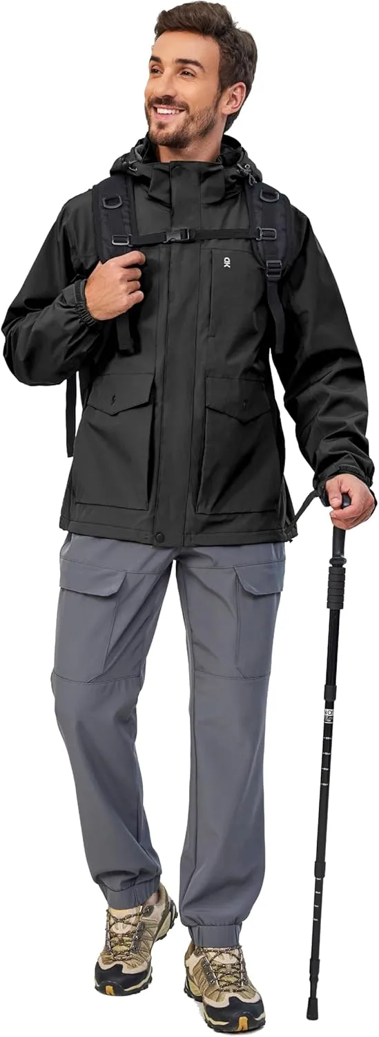 Little Donkey Andy Men's Lightweight Jacket Fleece Lined Detachable Hooded Waterproof Jackets Winter Hiking Windbreaker