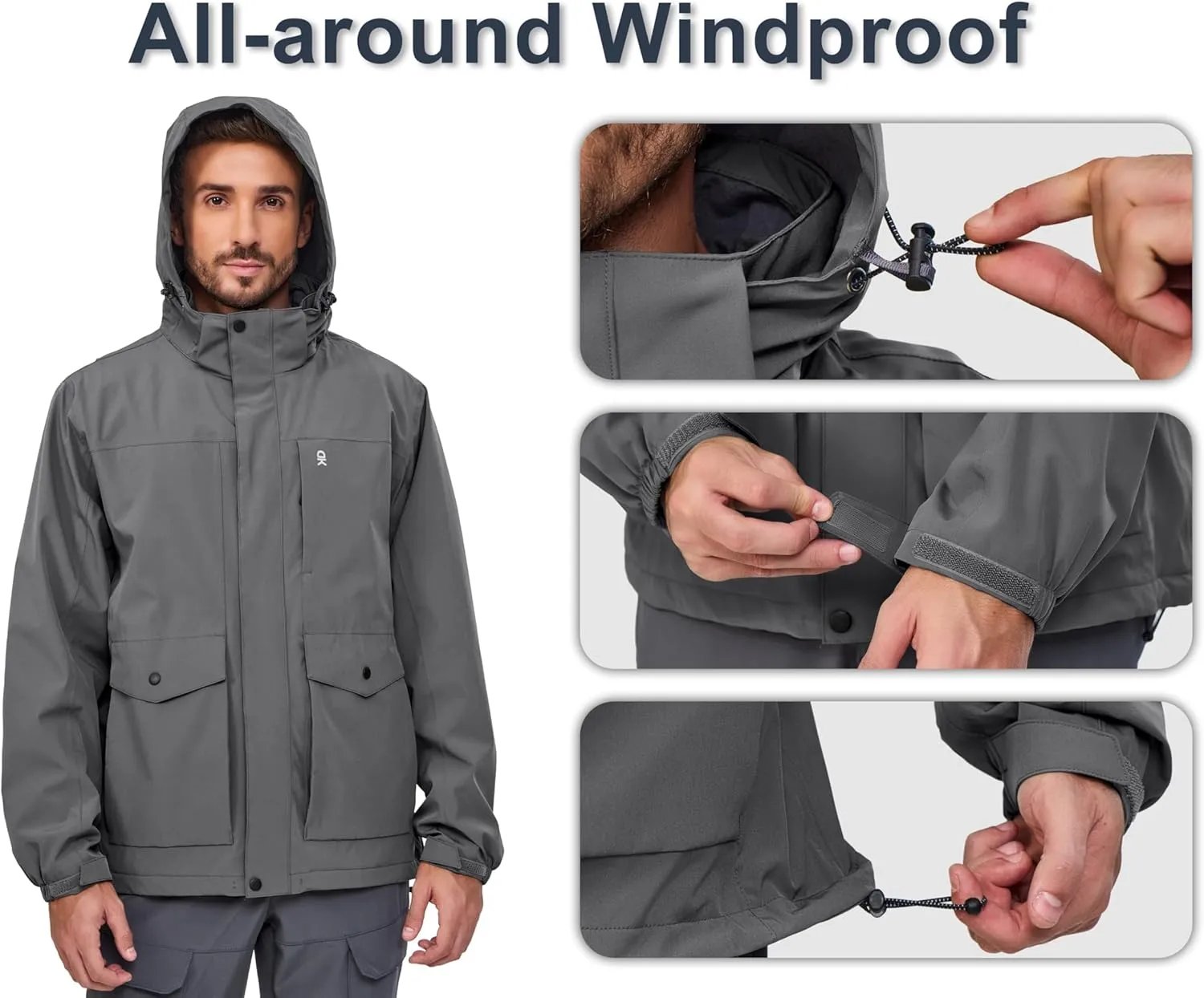 Little Donkey Andy Men's Lightweight Jacket Fleece Lined Detachable Hooded Waterproof Jackets Winter Hiking Windbreaker