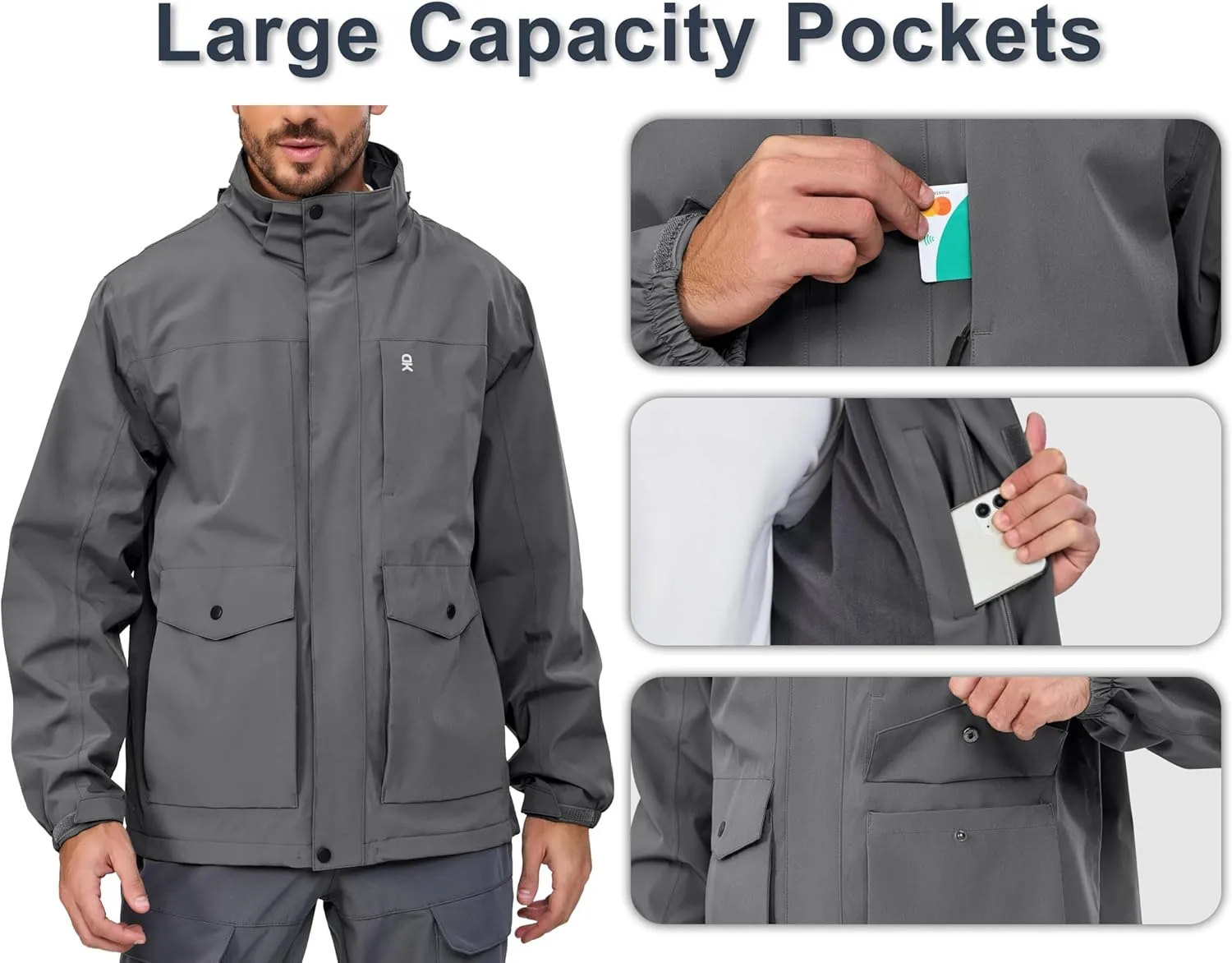 Little Donkey Andy Men's Lightweight Jacket Fleece Lined Detachable Hooded Waterproof Jackets Winter Hiking Windbreaker