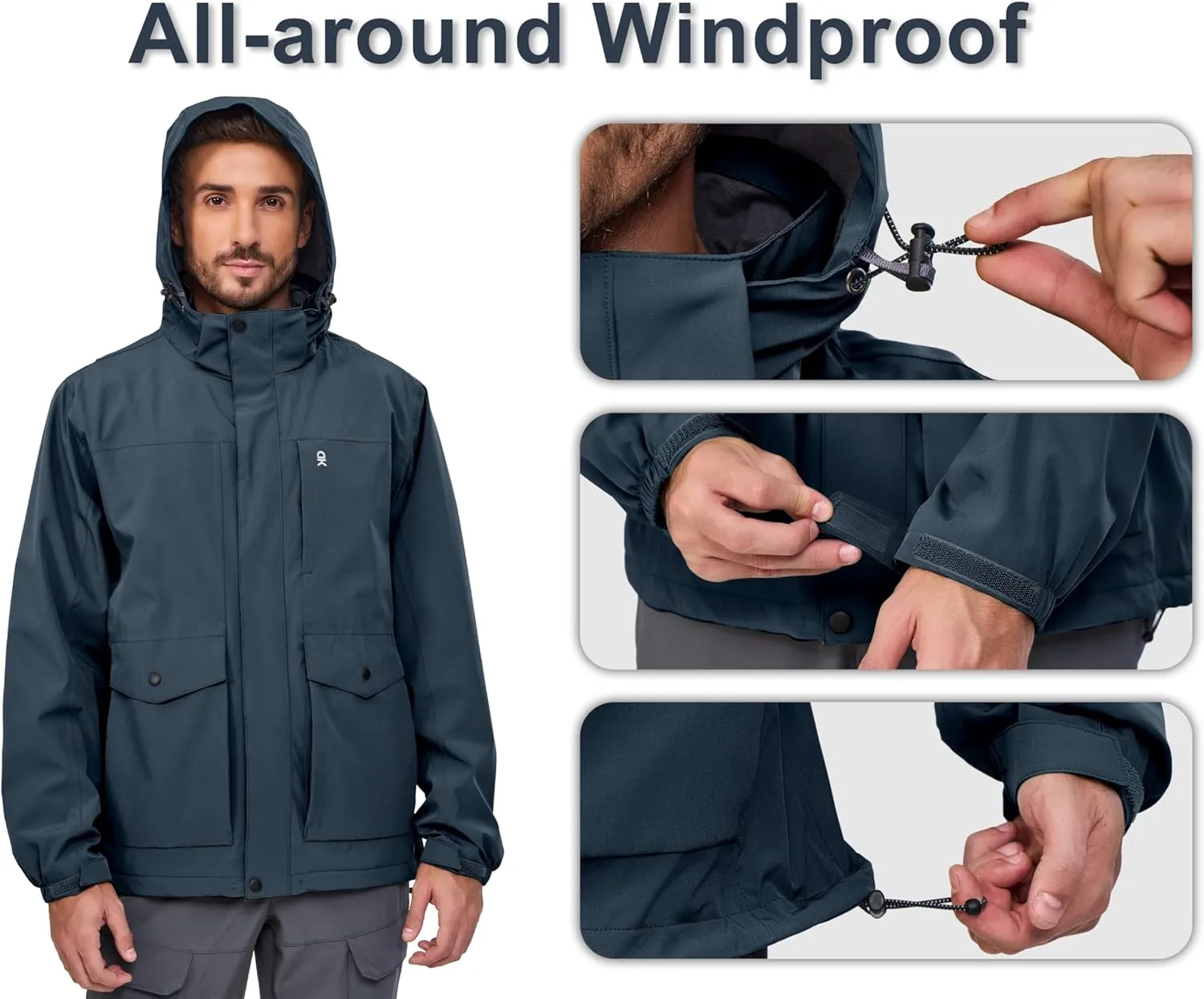 Little Donkey Andy Men's Lightweight Jacket Fleece Lined Detachable Hooded Waterproof Jackets Winter Hiking Windbreaker