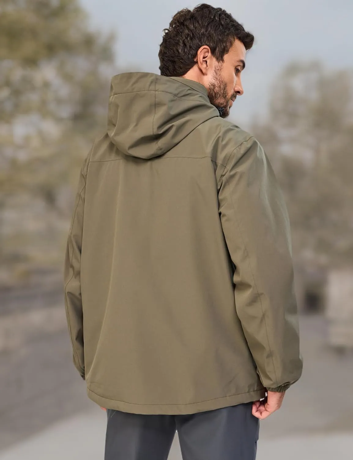 Little Donkey Andy Men's Lightweight Jacket Fleece Lined Detachable Hooded Waterproof Jackets Winter Hiking Windbreaker