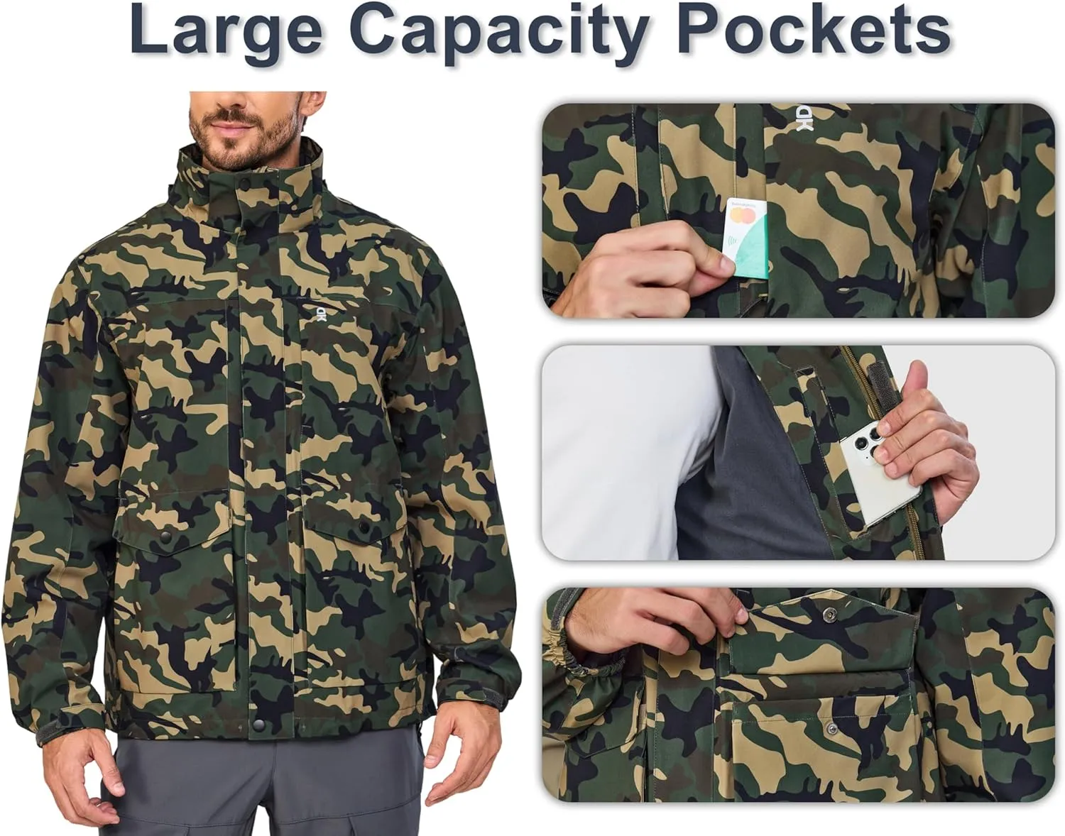 Little Donkey Andy Men's Lightweight Jacket Fleece Lined Detachable Hooded Waterproof Jackets Winter Hiking Windbreaker