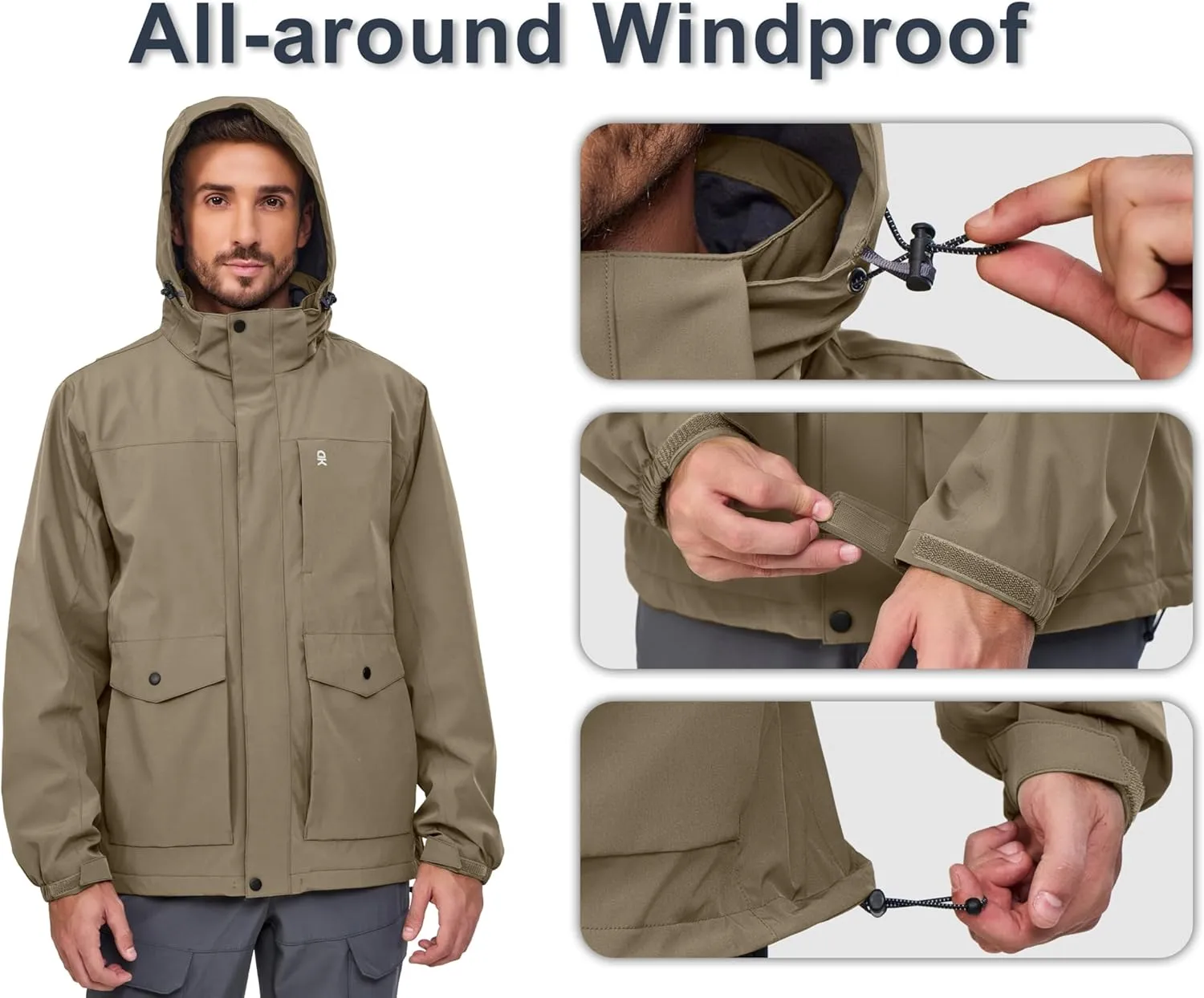 Little Donkey Andy Men's Lightweight Jacket Fleece Lined Detachable Hooded Waterproof Jackets Winter Hiking Windbreaker