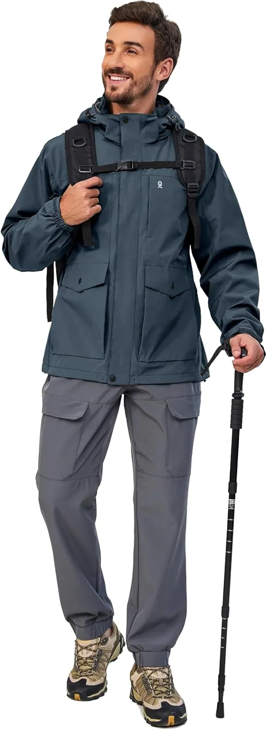 Little Donkey Andy Men's Lightweight Jacket Fleece Lined Detachable Hooded Waterproof Jackets Winter Hiking Windbreaker