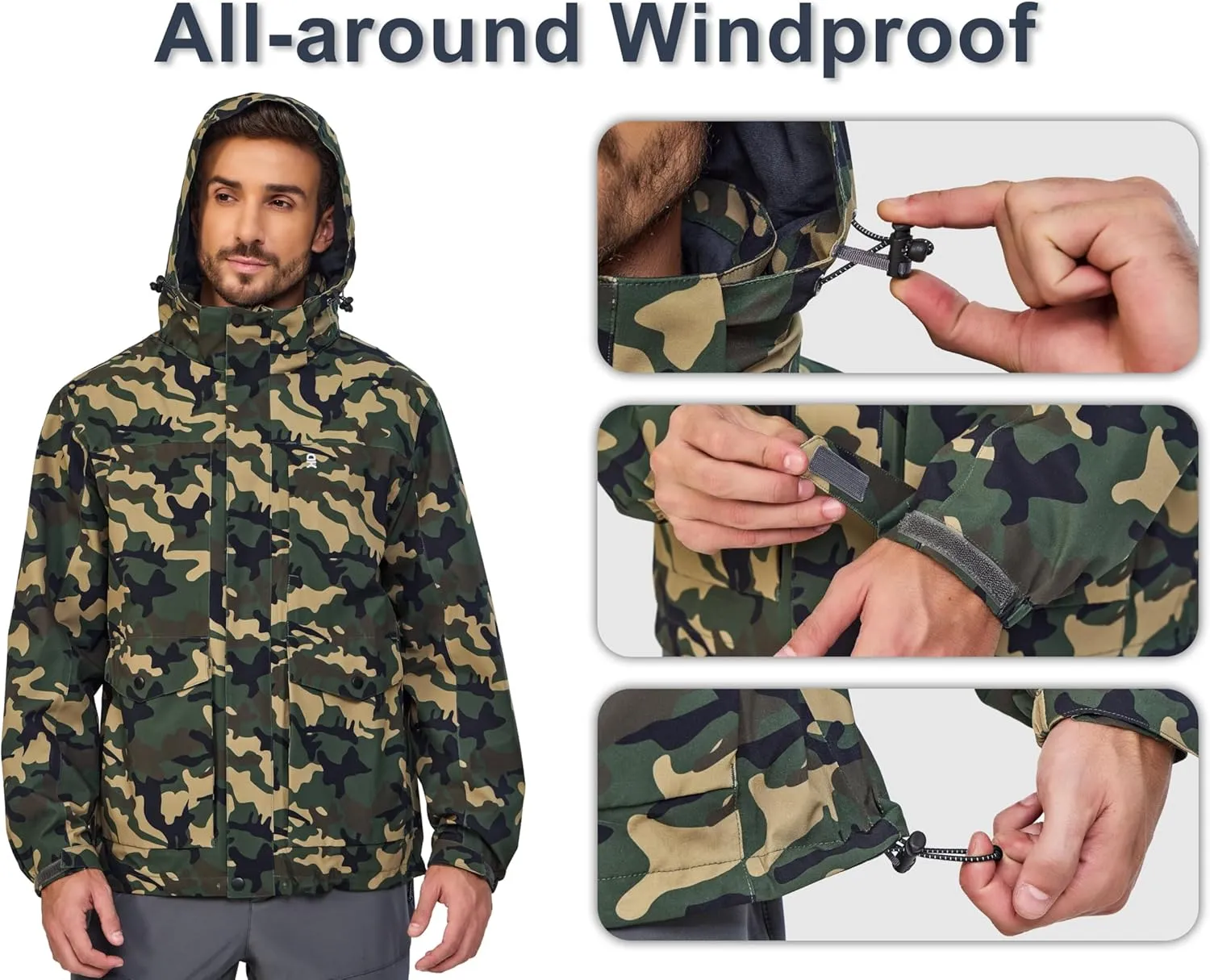 Little Donkey Andy Men's Lightweight Jacket Fleece Lined Detachable Hooded Waterproof Jackets Winter Hiking Windbreaker
