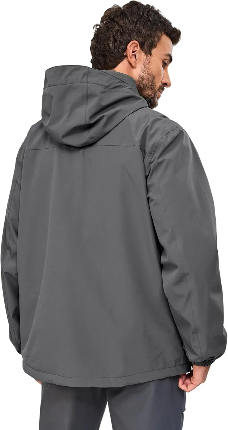 Little Donkey Andy Men's Lightweight Jacket Fleece Lined Detachable Hooded Waterproof Jackets Winter Hiking Windbreaker