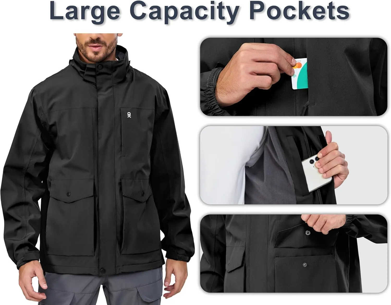 Little Donkey Andy Men's Lightweight Jacket Fleece Lined Detachable Hooded Waterproof Jackets Winter Hiking Windbreaker