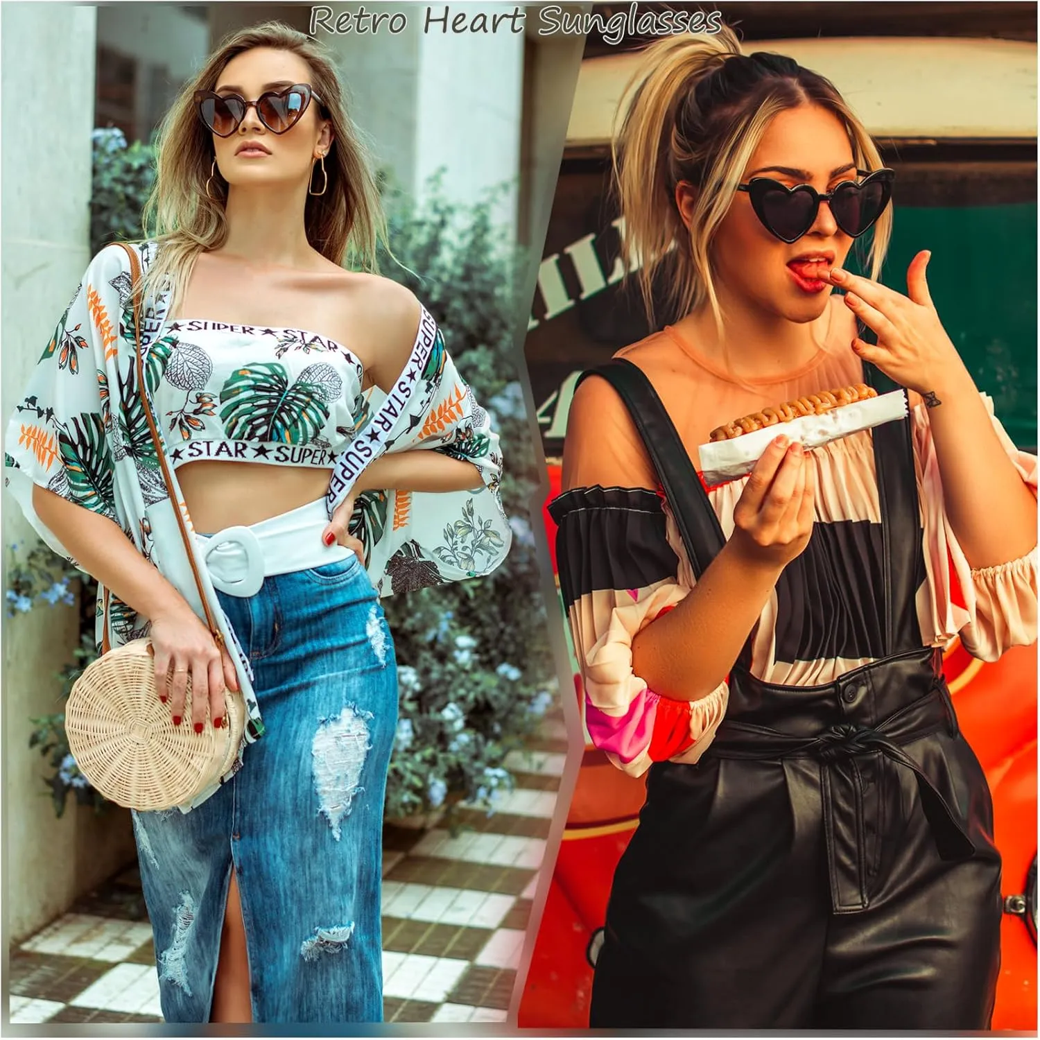 Long Keeper Polarized Heart Sunglasses - Vintage Women Love Shaped Sunglasses Cat Eye Sun Glasses for Party Wedding Traveling