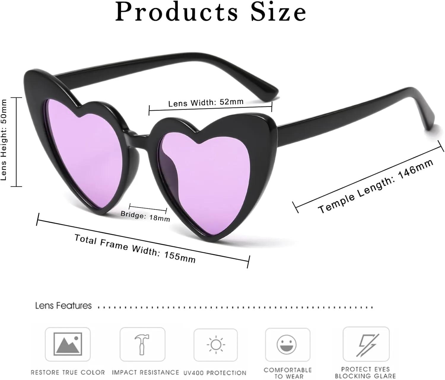 Long Keeper Polarized Heart Sunglasses - Vintage Women Love Shaped Sunglasses Cat Eye Sun Glasses for Party Wedding Traveling