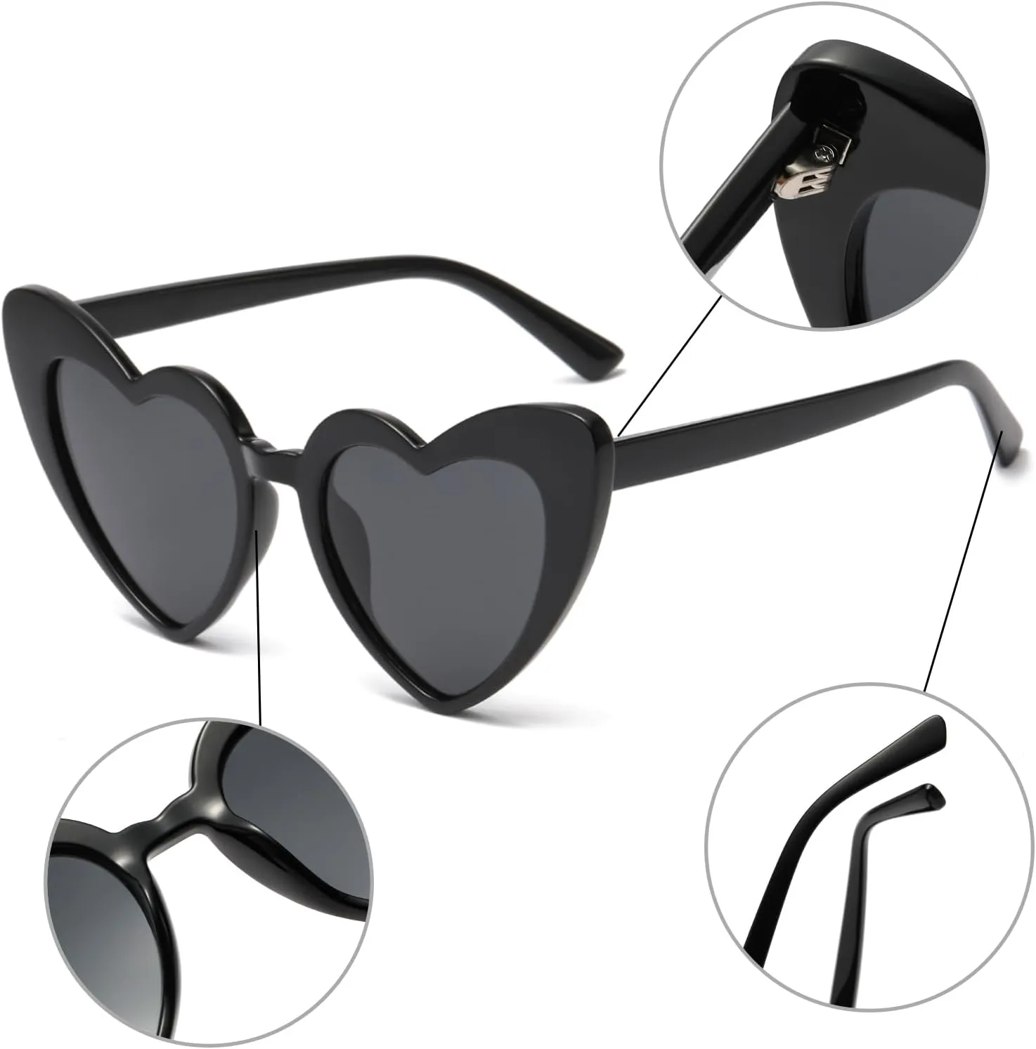 Long Keeper Polarized Heart Sunglasses - Vintage Women Love Shaped Sunglasses Cat Eye Sun Glasses for Party Wedding Traveling