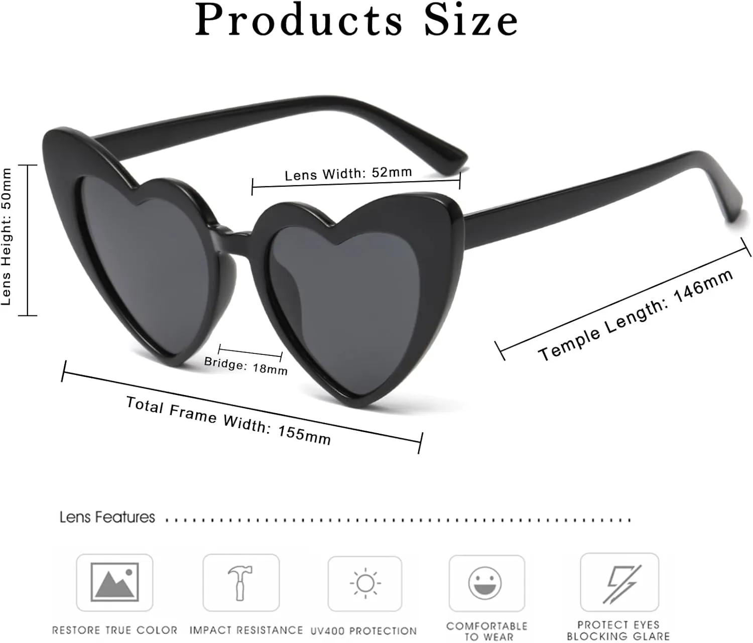 Long Keeper Polarized Heart Sunglasses - Vintage Women Love Shaped Sunglasses Cat Eye Sun Glasses for Party Wedding Traveling
