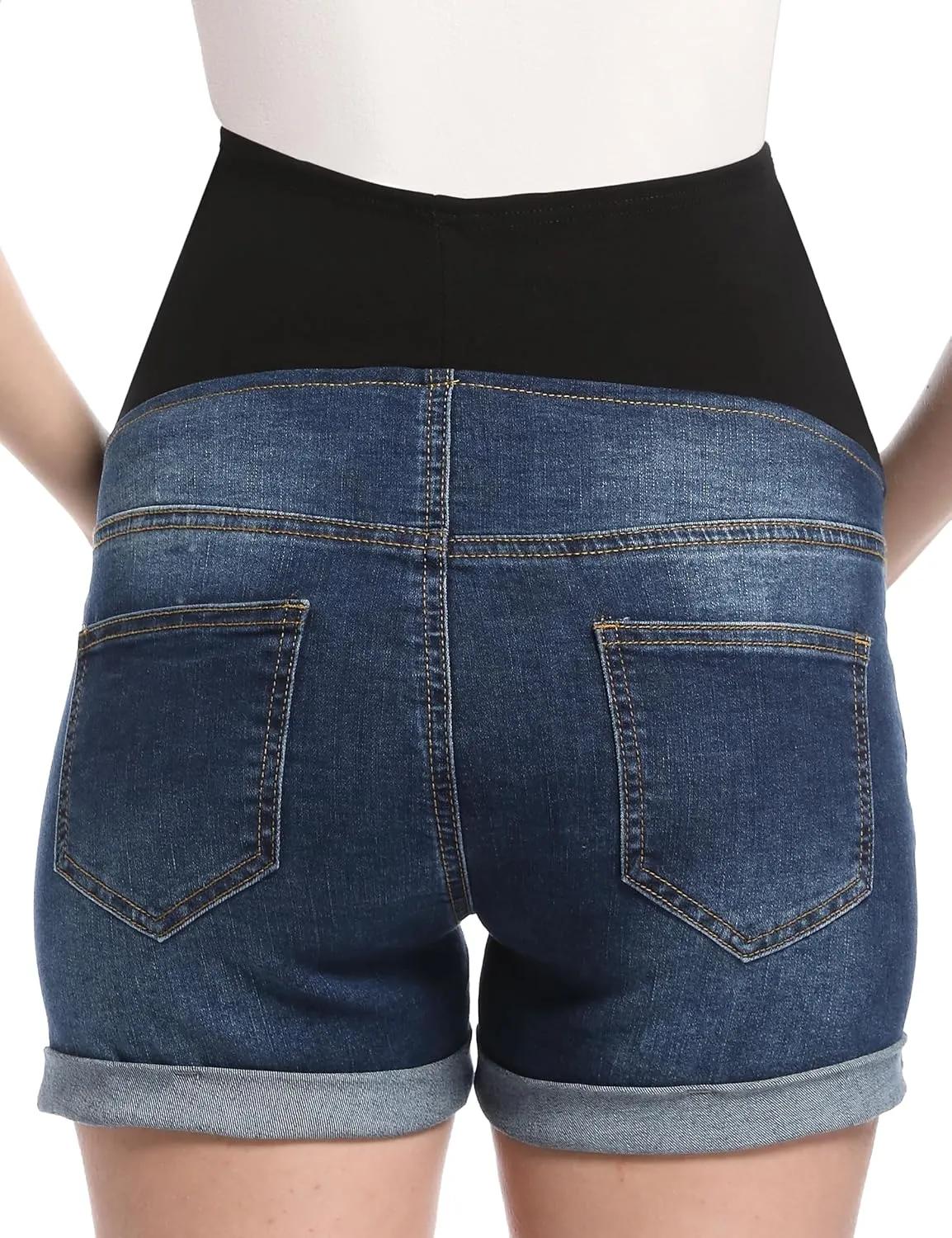 Maternity Denim Shorts High Waist Distressed Cuffed Hem Stretchy Comfy Jeans Short Pants Casual Pregnancy Shorts