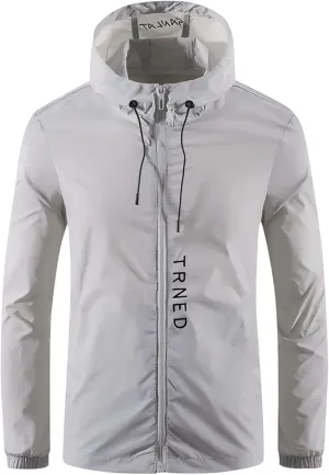 Men Lightweight Jacket Big and Tall Hooded Rain Jacket Packable Softshell Raincoat Hiking Travel Golf Coat Windbreakers