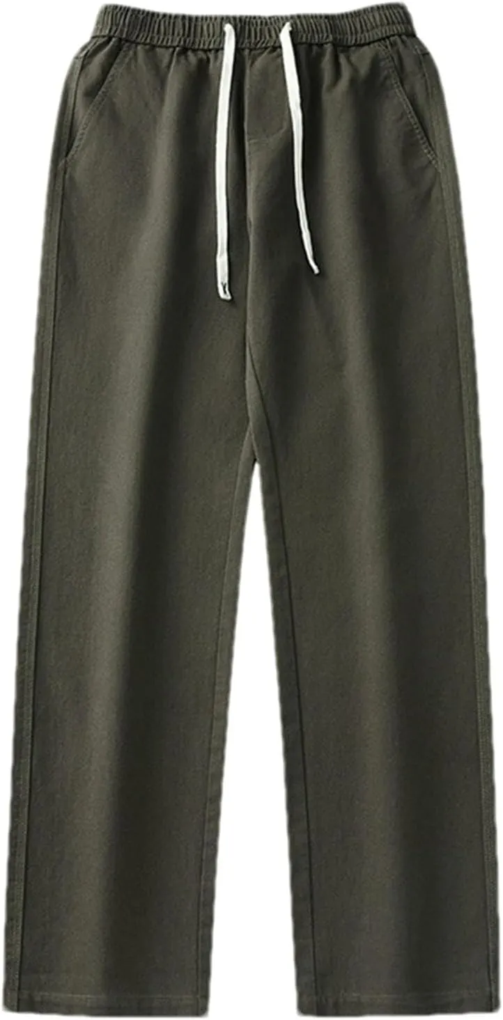 Men Spring and Autumn Japanese Retro Workwear Casual Pants Men's Cotton Elastic Waist Loose Simple Straight Trousers