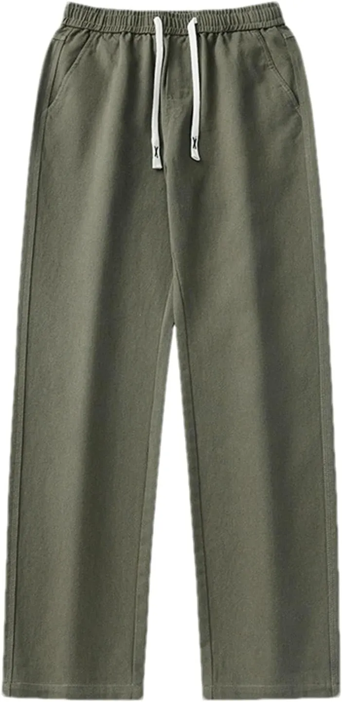 Men Spring and Autumn Japanese Retro Workwear Casual Pants Men's Cotton Elastic Waist Loose Simple Straight Trousers