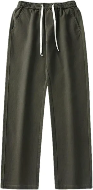 Men Spring and Autumn Japanese Retro Workwear Casual Pants Men's Cotton Elastic Waist Loose Simple Straight Trousers
