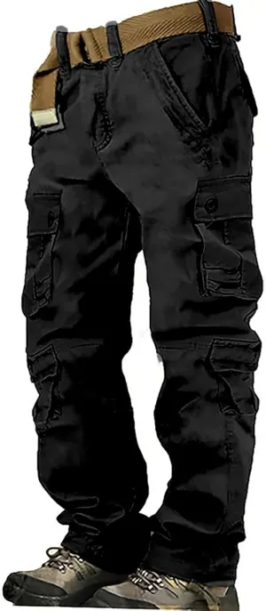 Men's Active Basic Fleece Joggers Overalls with Large Pockets Loose Soft Sweatpants Hiking Drawstring Tactical Pants